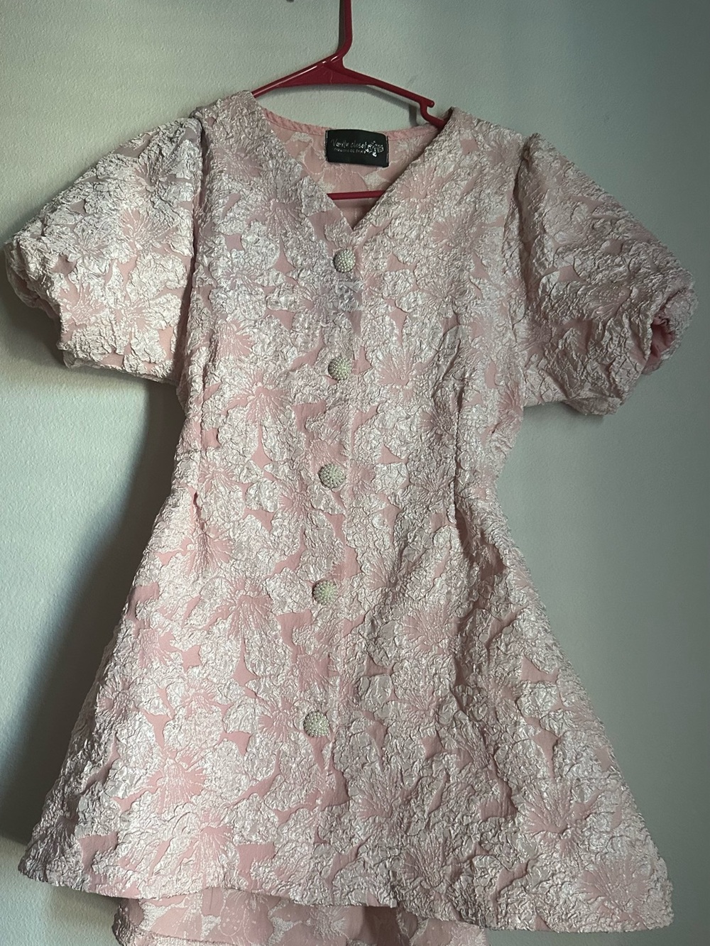 Little Girl's Blush Pink Textured Button Dress